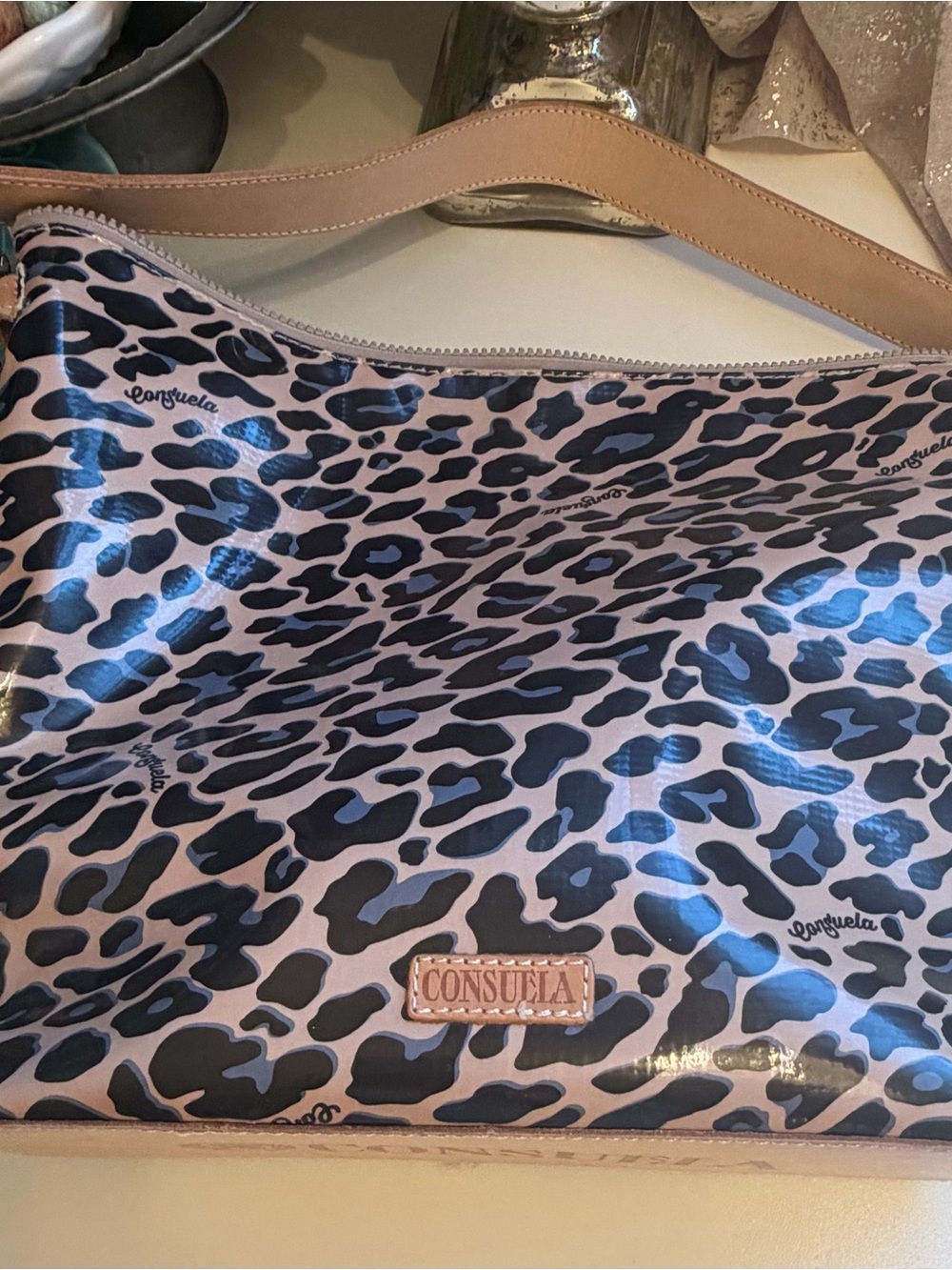 Consuela Blue Jag Leopard Print Hobo NWT